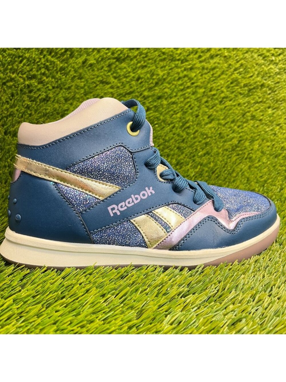Reebok Street Stud Mid Girls Size 5Y Blue Gold Pink Athletic Shoes Sneakers